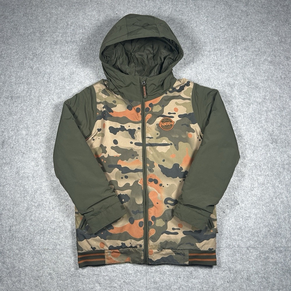 Burton Snowboarding Jacket Youth 12y‎ Size Large Camo Green Full Zip Hooded